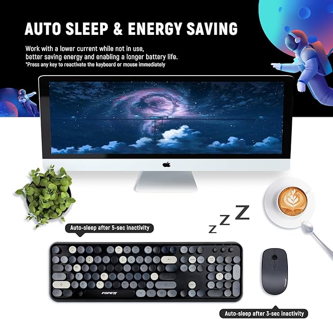 FOPETT Wireless Keyboard and Mouse Combo, 104 Keys Full-Sized 2.4 GHz Round Keycap Colorful Keyboards, USB Receiver Plug and Play, for Windows, Mac, PC, Laptop, Desktop (Grey)-DeskLoop Office