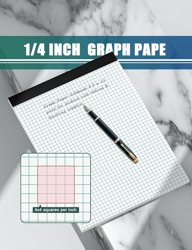 Graph Paper Pads 8.5 x 11, 4x4 Graph Ruled, 2 Pack 1/4 Graph Paper Notebooks - Image 4