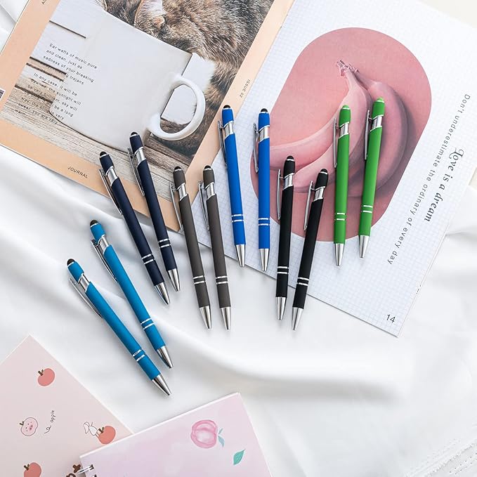 PASISIBICK 12 Pieces Ballpoint Pen with Stylus Tip, 2 in 1 Stylus Stylish Pen, Premium Metal Stylus Pen for Touch Screens, Black Ink, 1.0 mm Medium Point.(Pack of 12)-DeskLoop Office