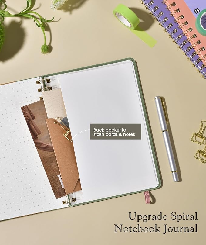 Dotted Spiral Journal Notebook, A5 Hardcover Spiral Journals for Women Men, 100 GSM Dot Grid Paper Notebooks, 150 Pages Spiral Bullet Dotted Notebook for Writing Note Taking 5.75" x 8.38", Sage Green-DeskLoop Office