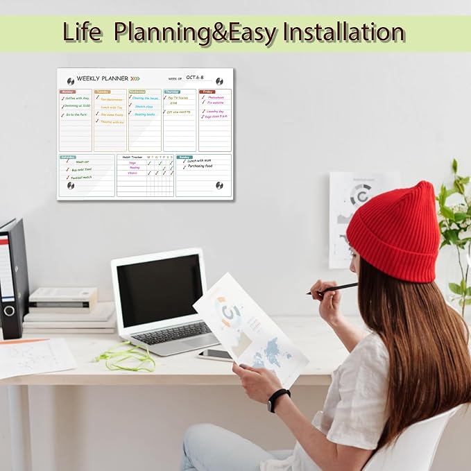 Glass Weekly Dry Erase Board for Wall 16"X 12", Colorful Weekly Calendar - Image 6