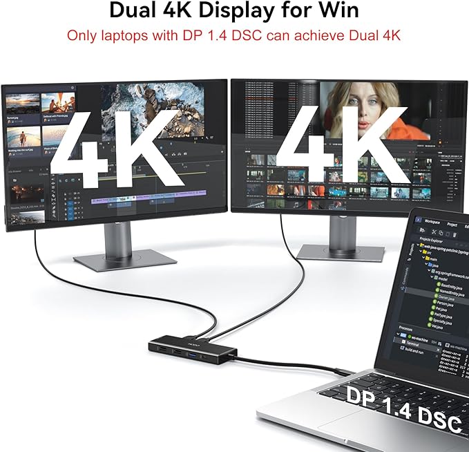 HODO USB C Docking Station Dual Monitor Adapter for Dell HP, Laptop Docking Station 3 Monitors Quad Display USB C Hub Dongle to 2 HDMI 4K,DP 8K, VGA,4 USB,PD, Adapter 9 in 1 Laptop Dongle-DeskLoop Office