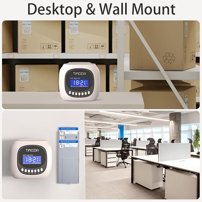 Time Clocks for Employees Small Business, Auto-Align Time Clock, 6 Punches per Day Time Machine, Clock in Machine for Employees with 100 Time Cards, 2 Ink Ribbons and 4 Racks(Military time)-DeskLoop Office