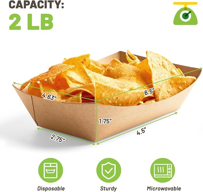 ZORRITA Paper Food Trays, 2 Lb, 200 Pack | Disposable, Take Out Basket Holders - Image 2