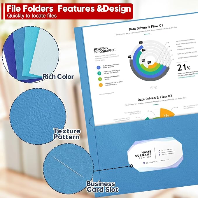 Folders with Pockets, 100 Pack Letter Size Durable Thick Paper 2 Pocket Folders - Image 2