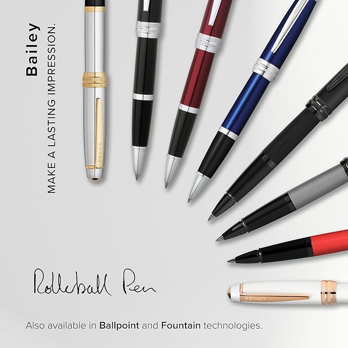 Cross Bailey Refillable Rollerball Pen Presented in a Premium Gift Box - Medium Point, Black Ink, Matte Gray-DeskLoop Office