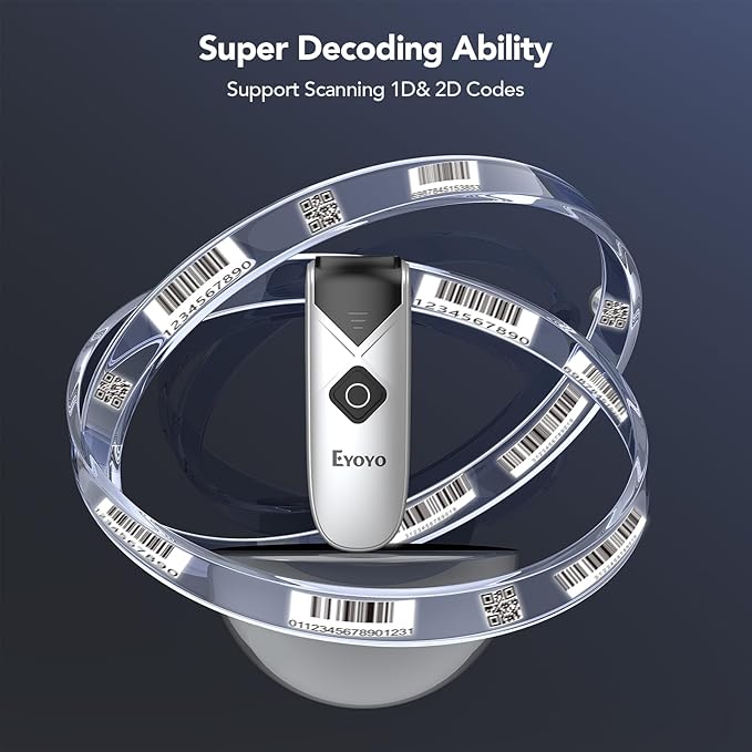 Eyoyo Bluetooth 2D&1D Barcode Scanner, Portable Wireless Mini but Powerful Barcode Reader with 2.4G Wireless&Bluetooth&USB Wired Connection, QR Code Scanner for Phone, Tablet PC-DeskLoop Office