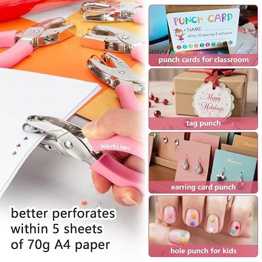 5pc Mini Shaped Hole Punch:Worklion Hand Paper Puncher Easy to Get Star Hole - Image 2