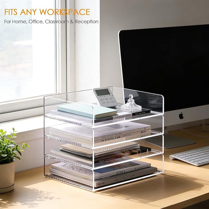 SANRUI Stackable 4-Tier Acrylic Desk Organizer, Space-Saving Document File - Image 5