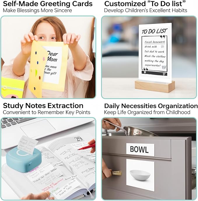 Mini Printer Sticker Thermal Printer with 3 Rolls Paper, Bluetooth Portable Phone Print Pods,Study Sticker Maker for Pictures, Photos, Journals, DIY, Compatible with Phone & Tablet-DeskLoop Office