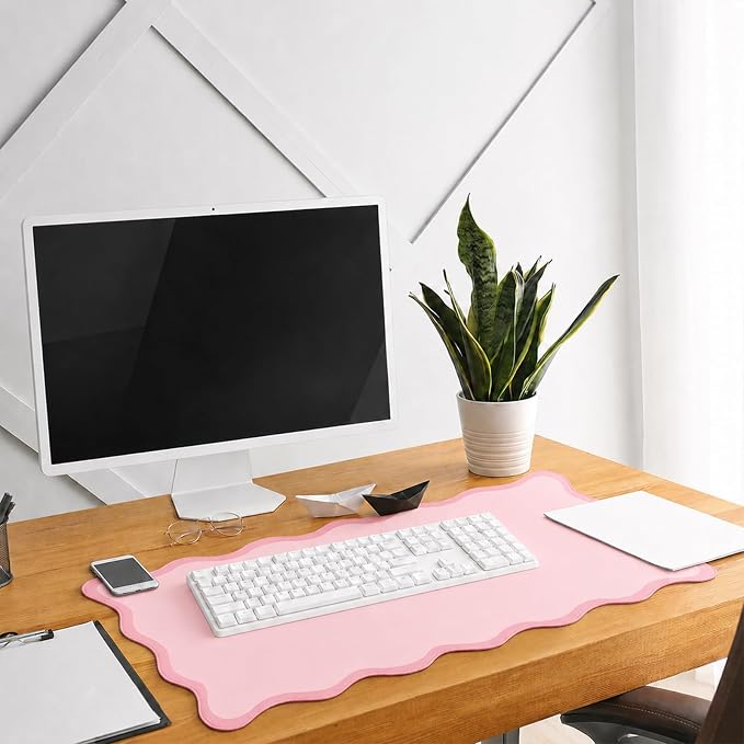Hahafelt Scalloped Desk Mat Large Desk Pad Cute Coquette Table Mat Back to - Image 4