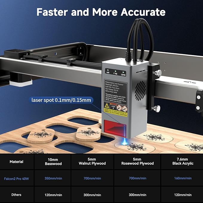 Creality Laser Engraver Enclosed, Falcon2 Pro 60W Output Laser Engraving Machine, 25000mm/min Speed Laser Cutter with Air Assist, Auto Fan, Camera Positioning for Wood and Metal-DeskLoop Office