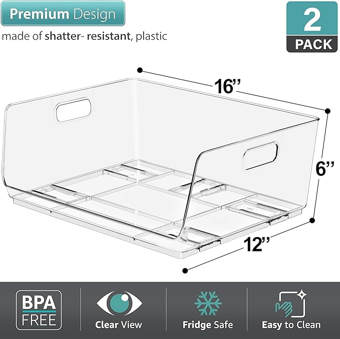 Sorbus Stackable Storage Bins - Clear Open Front Pantry Organizer for Kitchen Organization - Acrylic Bins (Large 2 Pack)-DeskLoop Office
