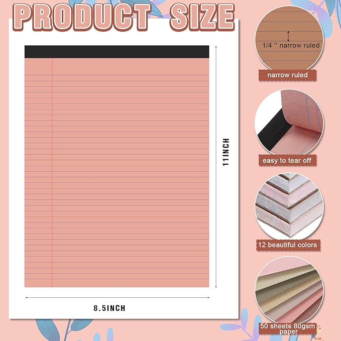 Fuutreo 8 Pcs 8.5'' x 11'' Colored Legal Pad Writing Pads Narrow Ruled 50 Sheets Per Notepad Perforated Writing Notepad Office Supplies for College Office Business (Nut Color)-DeskLoop Office