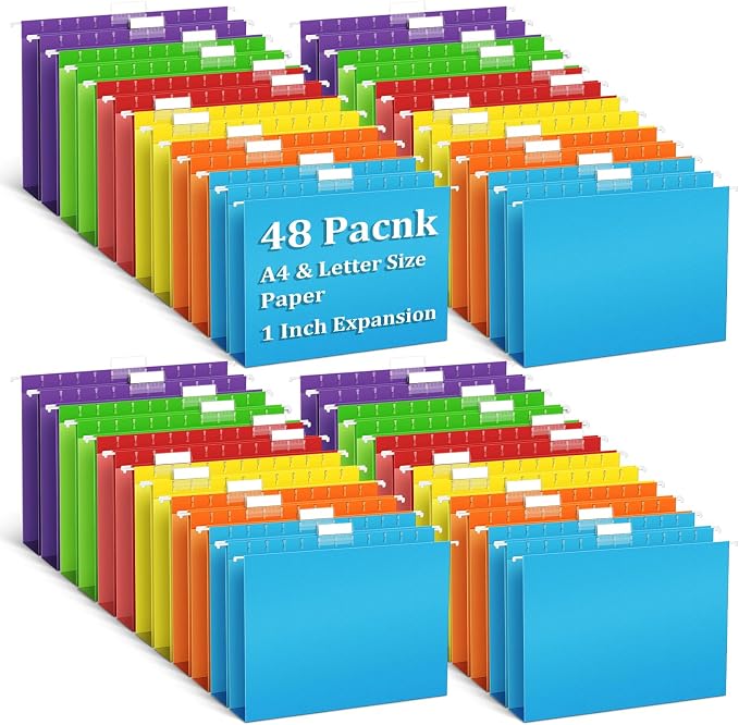V-Opitos 48 Pack 1 Inch Expansion Hanging File Folders, Letter Size Hanging by Wearecommittedtotheresearchandproductionofhigh-qualitykidstoysschoolofficesuppliesandholidayproducts
