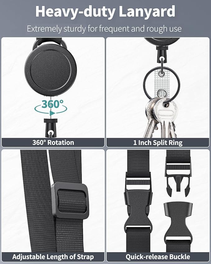 Uniclife 2 Pack Retractable Adjustable Lanyard Heavy Duty Neck Lanyard - Image 4