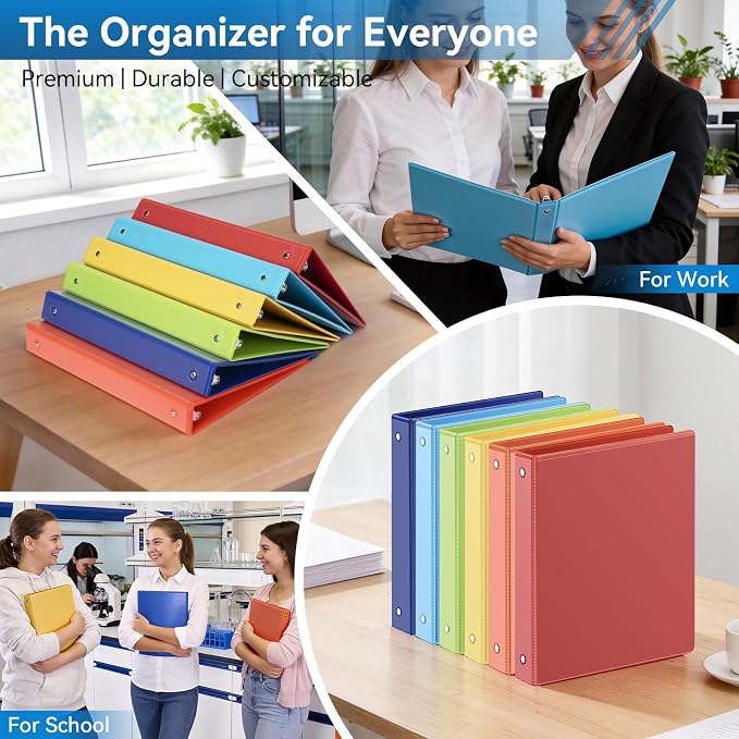 SUIN 1-inch 3 Ring Binder with 2 Interior Pockets, and School Use, 6 Pack - Image 7
