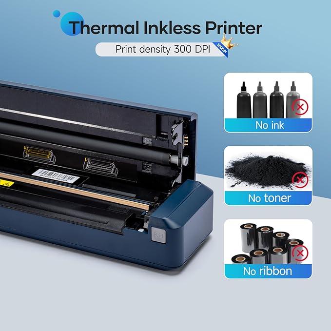 iDPRT MT888 Portable Thermal Printer Wireless for Travel,Support 8.5" X 11" US Letter Compatible with iOS, Android & Laptop,Bluetooth Mobile Inkless Printer with Case, Blue-DeskLoop Office