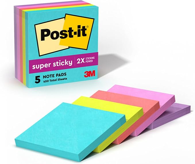 Post-it Super Sticky Notes, 3 x 3 in, Supernova Neons, 5 Pads | School Supplies by Unknown