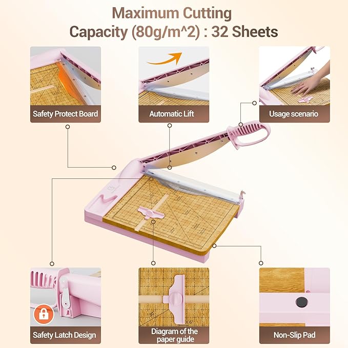12 Inch Heavy Duty Paper Cutter, Wood Guillotine Paper Cutter & Paper Trimmer - Image 2
