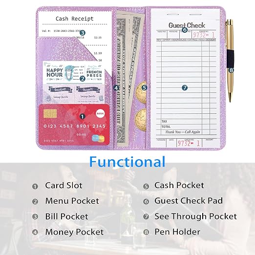 ACdream Server Books for Waitress, Guest Book Note Pad, Cute Pocket Leather - Image 3