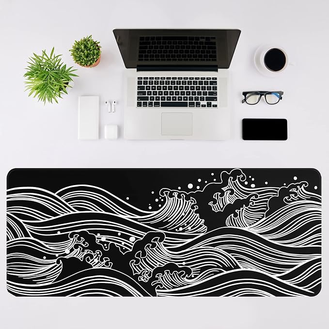 DIGSOM Gaming Mouse Pad Black and White Sea Wave Pattern, 31.5 x 11.8in | XL - Image 3