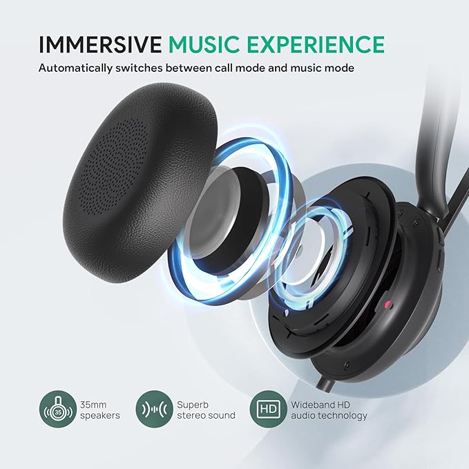 Yealink UH35 USB Headset with Microphone,Mono Wired Headset with Noise Cancelling Mic,Computer Headset Teams Certified,for Home Office Online Meeting Call Center, All Day Comfort-DeskLoop Office