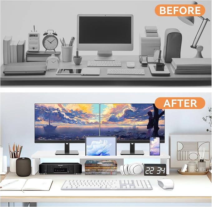 Dual Monitor Stand Riser with Phone Tablet Holder, 35.8in Large Monitor Stand - Image 4