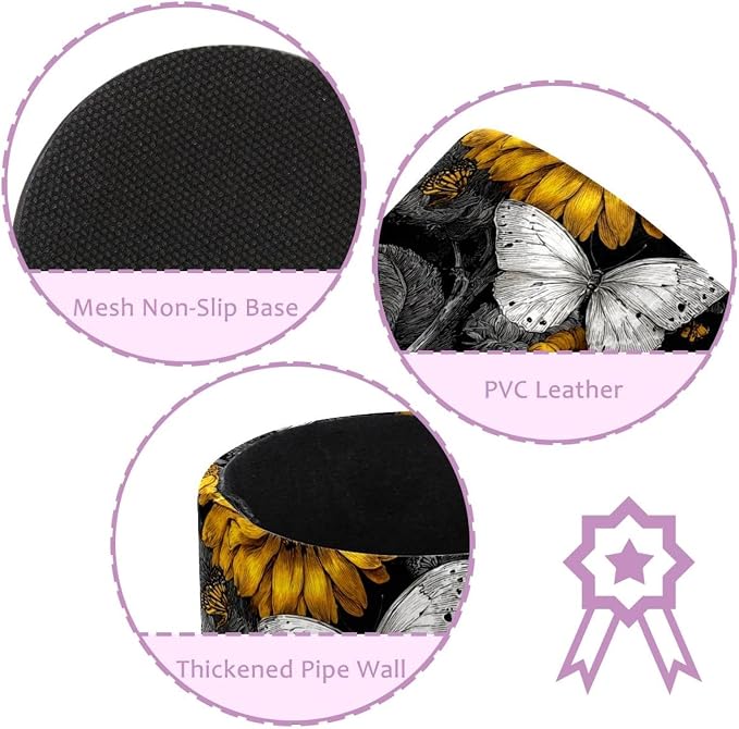 Leather Pen Holder for Desk Sunflower Butterfly Pencil Cup Desktop Organizer - Image 2