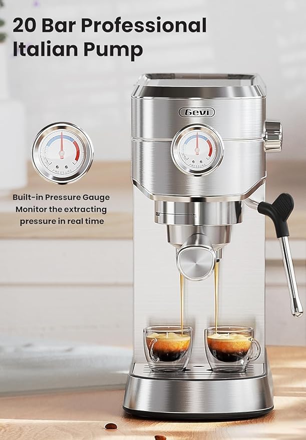 Gevi Commercial Espresso and Coffee Makers, Professional 20 Bar Espresso Maker with Milk Frother, Stainless Steel Expresso Coffee Machines for Home, Compact Cappuccino Machine, Great Gift-DeskLoop Office