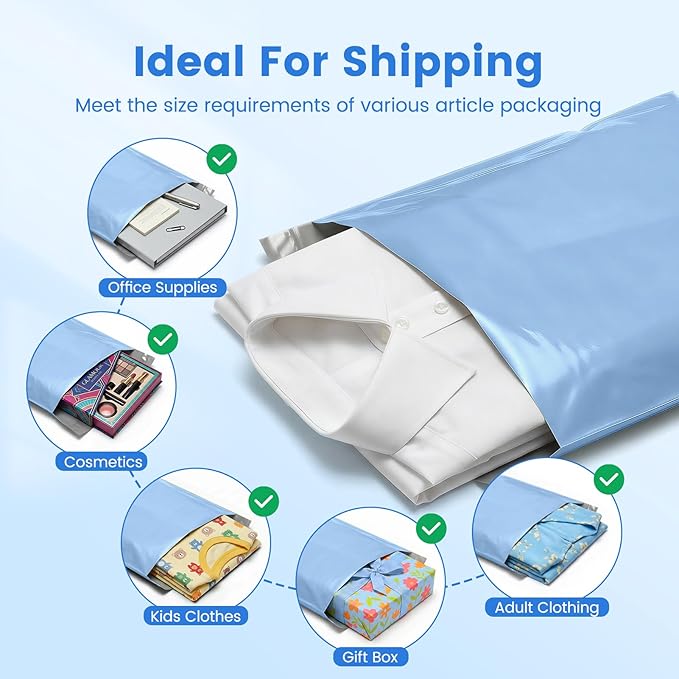 Metronic Poly Mailers 12x15.5 100 Pack Self-Seal Shipping Bags, Light Blue | - Image 5