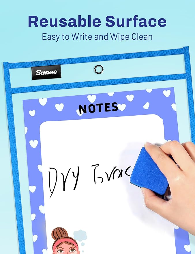 SUNEE 30 Packs Oversized Reusable Dry Erase Pocket Sleeves - Image 3