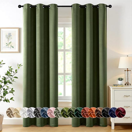 MIULEE Olive Green Blackout Curtains for Bedroom Living Room 84 Inches Long 2 Panels, Thermal Insulated Room Darkening Drapes Solid Grommet Top Noise Reducing Dark Green Window Treatments 40x84 Inch-DeskLoop Office