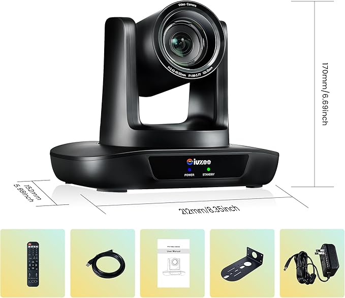 12X Optical Zoom Conference Room Camera USB3.0 HDMI PTZ Camera 1080P 60FPS Wide-Angle for Video Conference Church Live Streaming Meeting Education Works with Zoom Webex OBS YouTube-DeskLoop Office