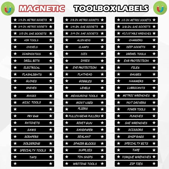 Tenare Magnetic Tool Box Labels, 4.5 x 0.75 Inch Organizer Magnets - Image 3