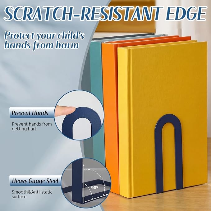 Chunful 6 Pcs Blue Modern Metal Book Ends - Image 4