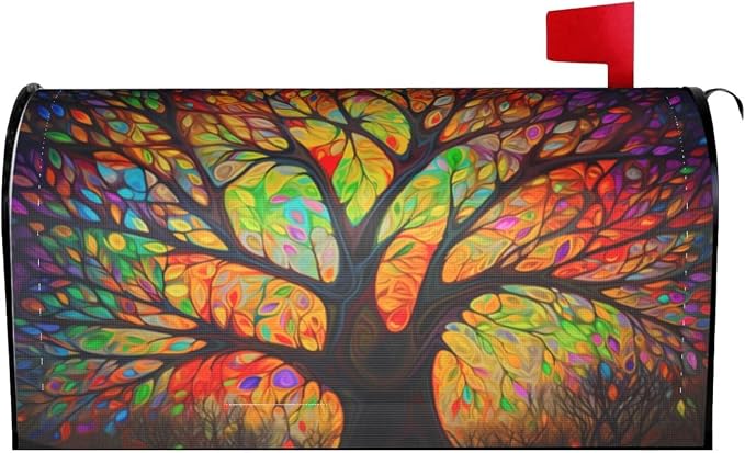 Tree of Life Welcome Magnetic Mailbox Cover, Colorful Forest Mailbox Wrap - Image 2