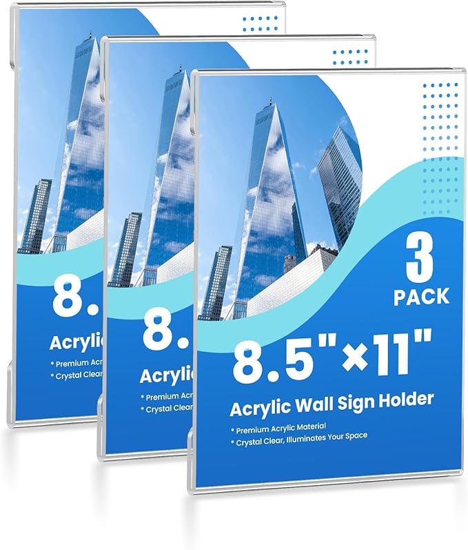 3 Pack 8.5x11 Acrylic Sign Holder Wall Mount, Acrylic Frame Photo Menu Stands by Unknown