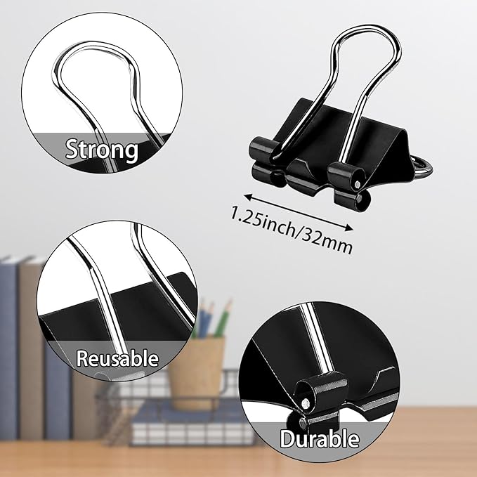 SANNIX 36 PCS Medium Binder Clips, 1-1/4 inch 32mm Binder Clips Black Paper Clamps Medium Size for Office Home School-DeskLoop Office