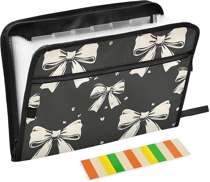 Expanding File Folder Black White Bow Accordion File Organizer 13 Pockets by ALAZA