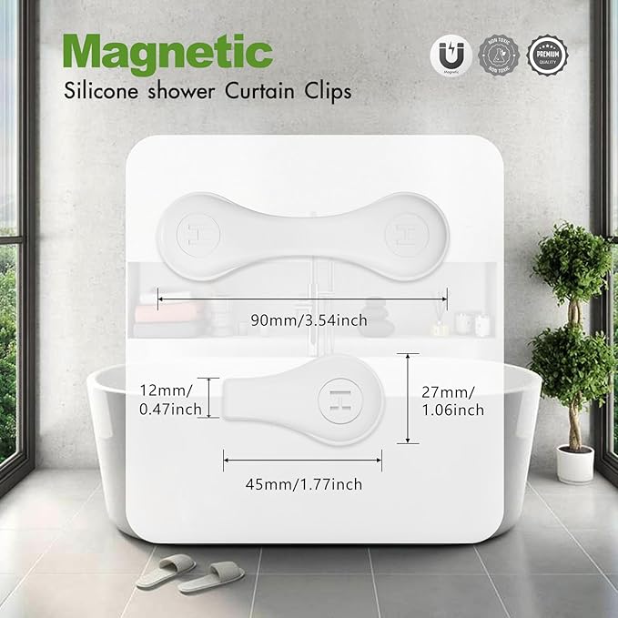 4-Pack Magnetic Silicone Shower Curtain Clips, Keep Liner Closed, one-hand - Image 2