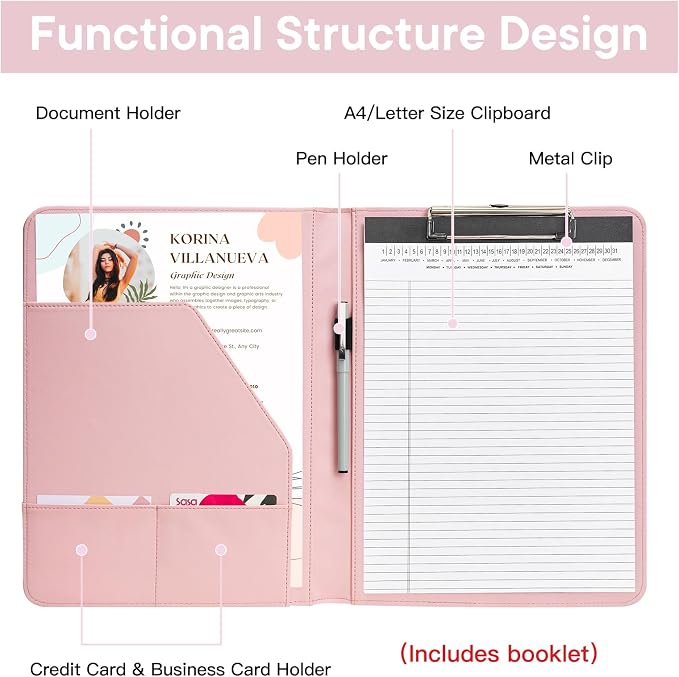 Professional Padfolio with Clipboard, Faux Leather Portfolio Folder Binder - Image 2