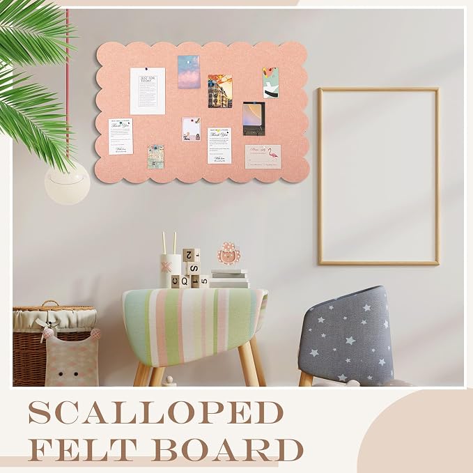 Mooliwe Scalloped Felt Bulletin Board 36 x 24 Inches Foldable Light Pink Pin - Image 5