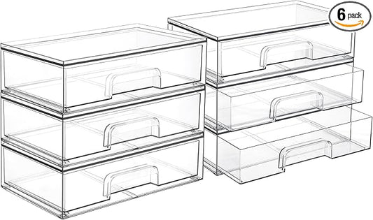 Vtopmart 12.1''W Clear Stackable Storage Drawers,6 Pack Acrylic Plastic Organizers Bins for Makeup Palettes, Cosmetics, and Beauty Supplies,Ideal for Vanity, Bathroom,Cabinet,Desk Organization-DeskLoop Office