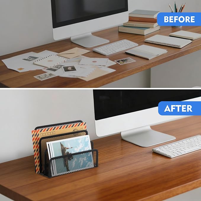 EASEPRES Desk Mail Organizer, Office Small Desktop Metal Mesh Envelope Letter - Image 7