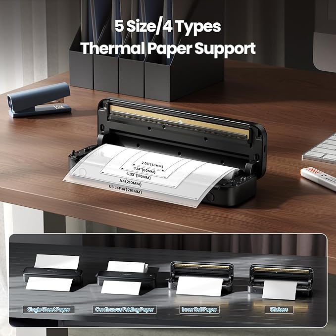 Phomemo Portable Printers Wireless for Travel Upgraded, M834 Bluetooth Thermal Printer 8.5" x 11"& A4 Size,Inkless Mobile Printer with Carry Case for Travel,Office,School,Car,Home,Black-DeskLoop Office