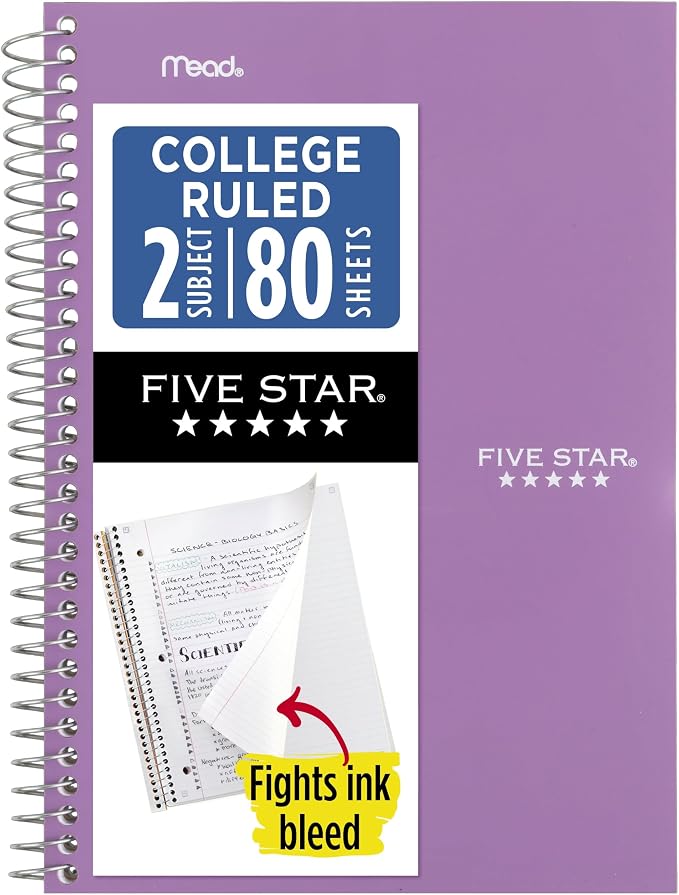 Five Star Spiral Notebook, 2 Subject, College Ruled Paper, 80 Sheets, Fights by FiveStar