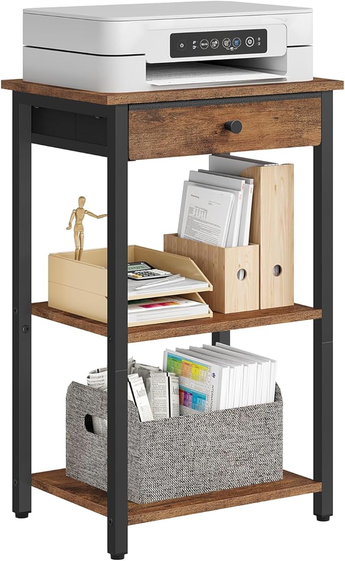Gewudraw Printer Stand with Storage Drawer, 3-Tier Under Desk Printer Table by Gewudraw