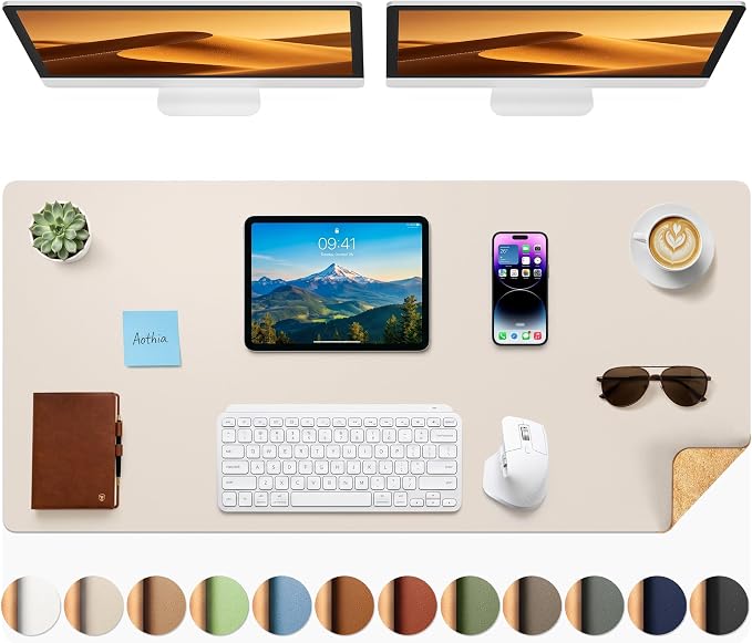 Aothia Dual-Sided Desk Mat, FSC Cork & PU Leather Desk Pad, Large Mouse Pad & by AothiaSimpleNaturalUnique