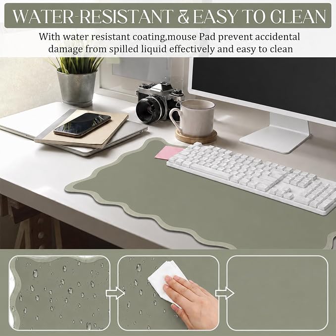 Hahafelt Scalloped Desk Mat Large Desk Pad Cute Coquette Table Mat Back to - Image 5